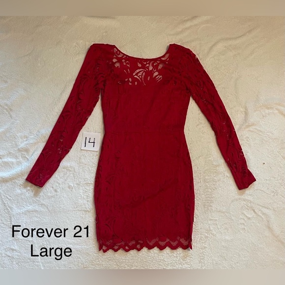 Forever 21 Red Lace Long Sleeve Dress - Picture 1 of 3